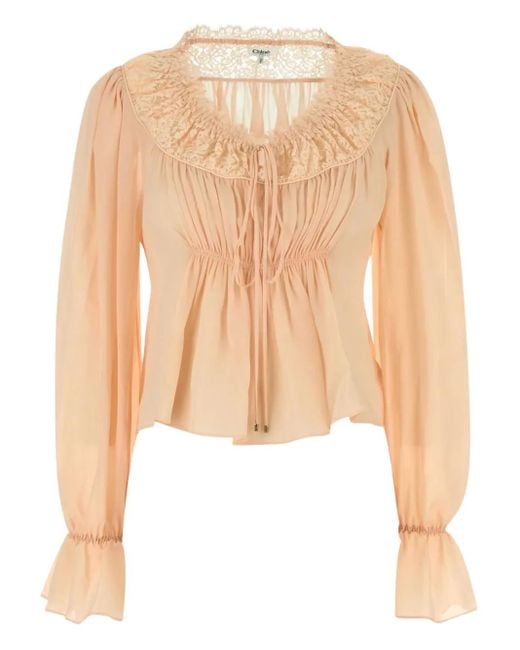 Chloé White Lace-Trimmed Blouse