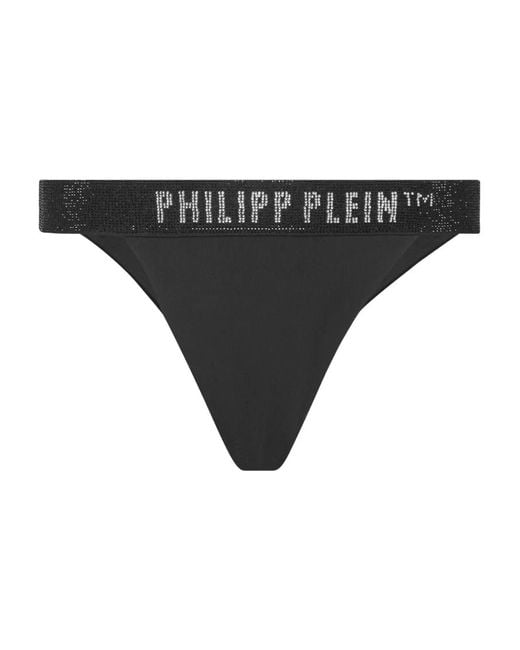 Philipp Plein Black Logo-Band Bikini Bottoms