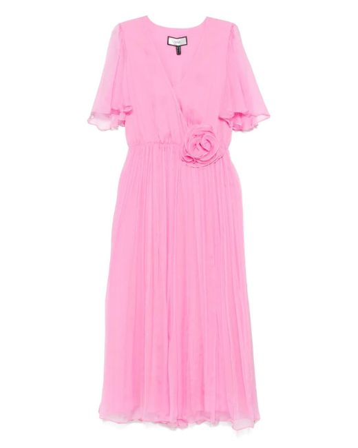Nissa Pink Floral-Appliqué Midi Dress
