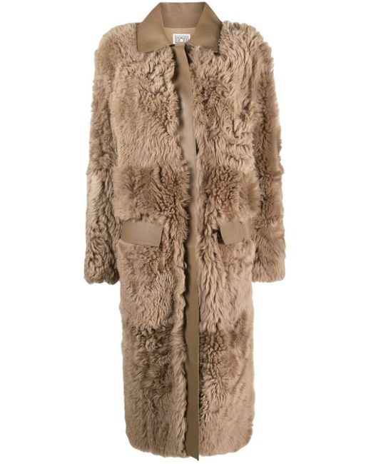 Totême  Natural Shearling Single-Breasted Maxi Coat