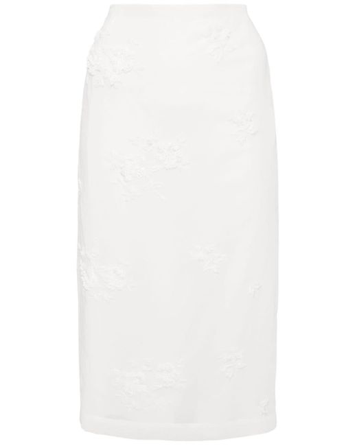 Falda midi con bordado floral ShuShu/Tong de color White