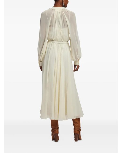 Ralph Lauren Natural Pleated Button-Up Midi Dress