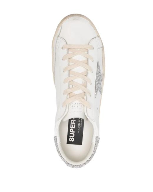 Golden Goose Deluxe Brand White Super-Star Trainers With Swarovski Crystal Star And Heels Tab