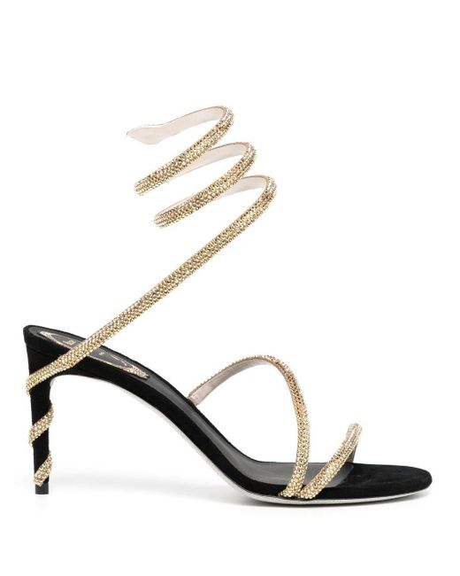 Rene Caovilla Margot Snake Crystal-embellished 80mm Sandals in Metallic ...