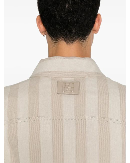 Fendi White Vertical-Stripe Denim Jacket for men