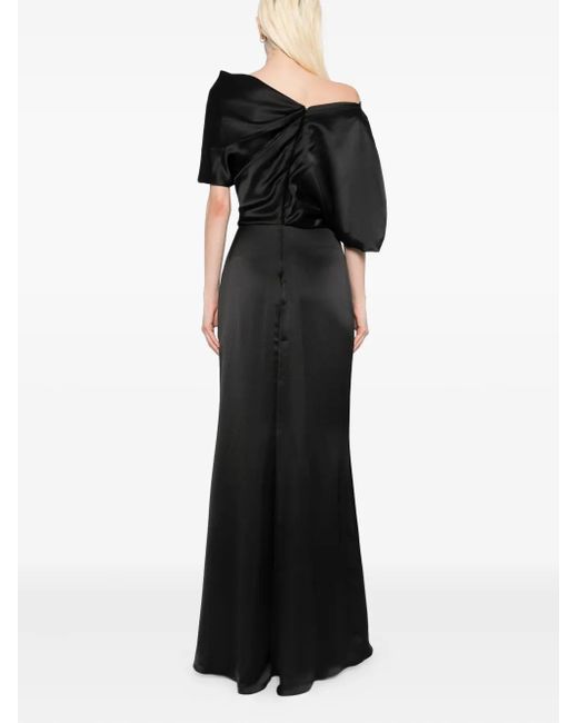 Amsale Black Satin Off-Shoulder Gown