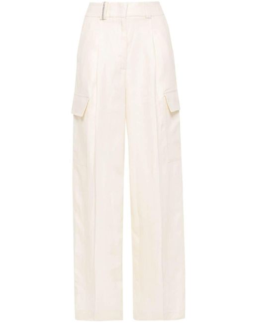 Peserico White Linen Straight-leg Cargo Pants