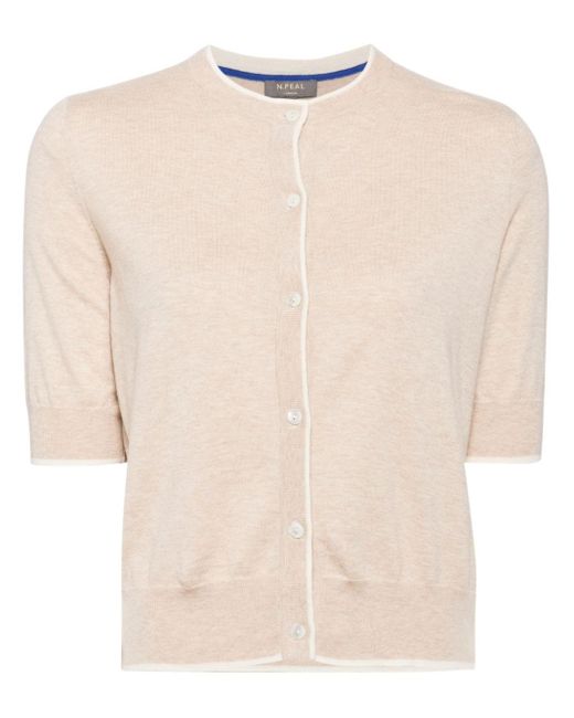 N.Peal Cashmere Natural Button-down Short-sleeve Cardigan
