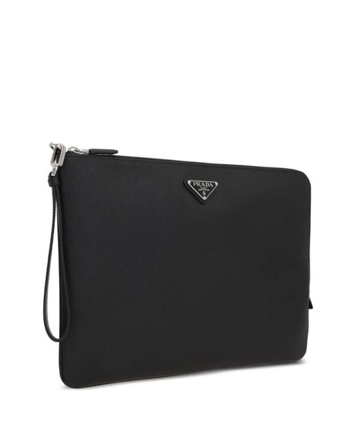 Prada Black Logo-Plaque Zip-Top Wallet for men