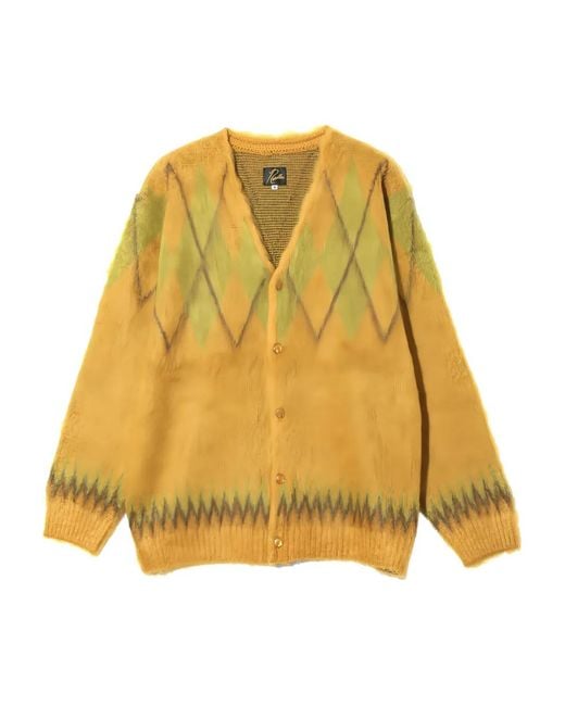 Needles Yellow Argyle Buttoned Cardigan for men