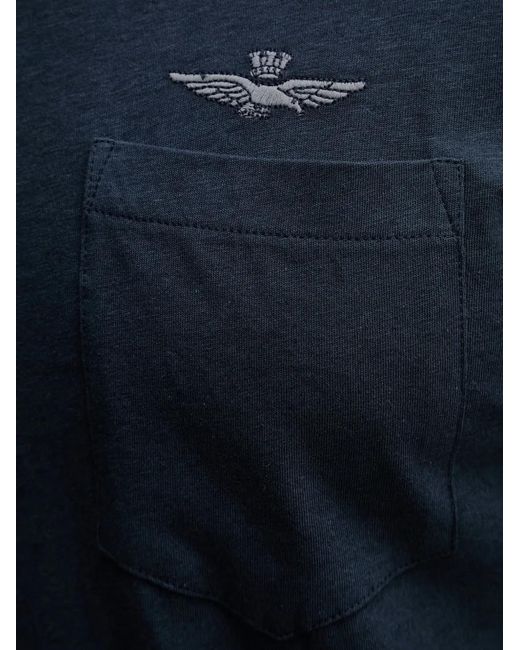 Aeronautica Militare Blue Logo-Embroidered Chest-Pocket T-Shirt for men