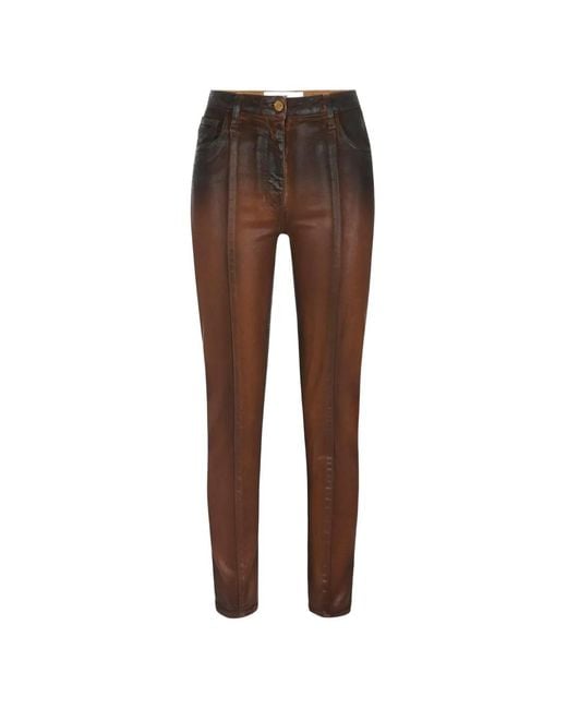 Elisabetta Franchi Brown Cigarette Jeans With Laminated Effect