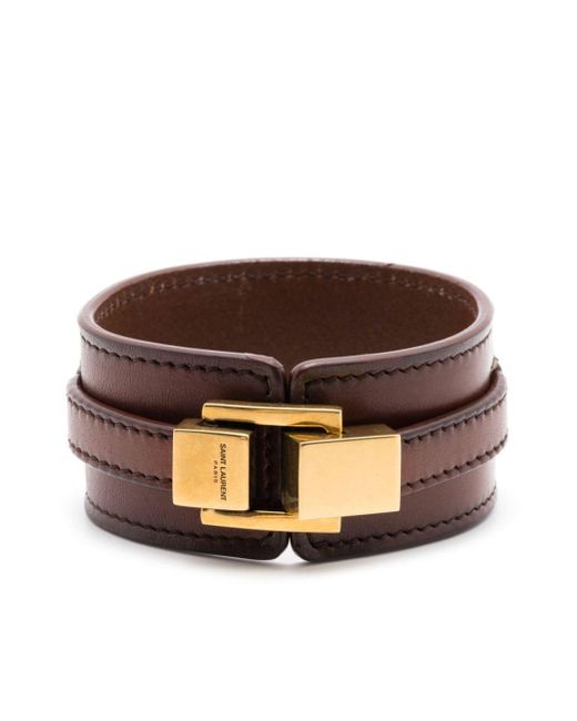 Saint Laurent Brown Engraved-logo Leather Bracelet
