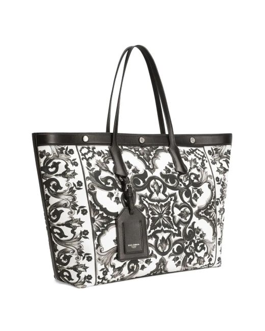 Bolso shopper con estampado de mayólica Dolce & Gabbana de hombre de color Black