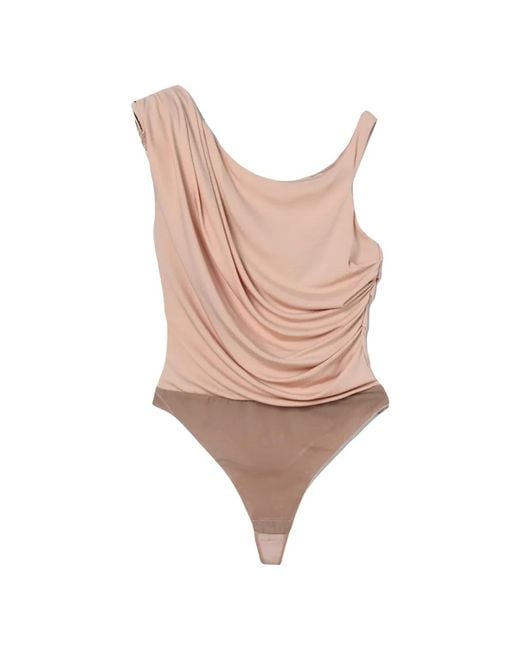 Elisabetta Franchi Pink Draped-Detail Asymmetric Bodysuit