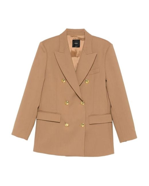 Pinko New Guinea Button-Up Blazer Met Dubbele Rij Knopen in het Natural