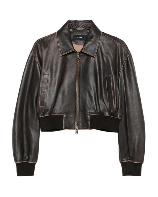 Arma Black Cropped-Lederjacke mit Reißverschluss
