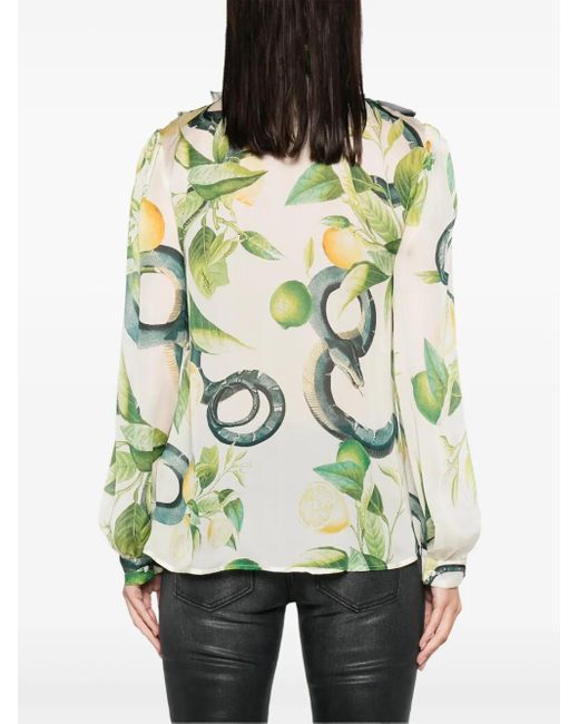 Roberto Cavalli Green Lemon-Print Silk Shirt