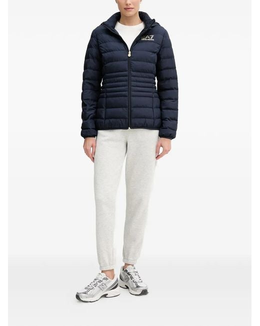 EA7 Blue Quilted Hooded Jacket