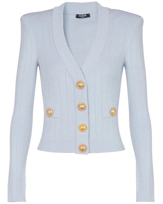 Cardigan corto in maglia di Balmain in Blue