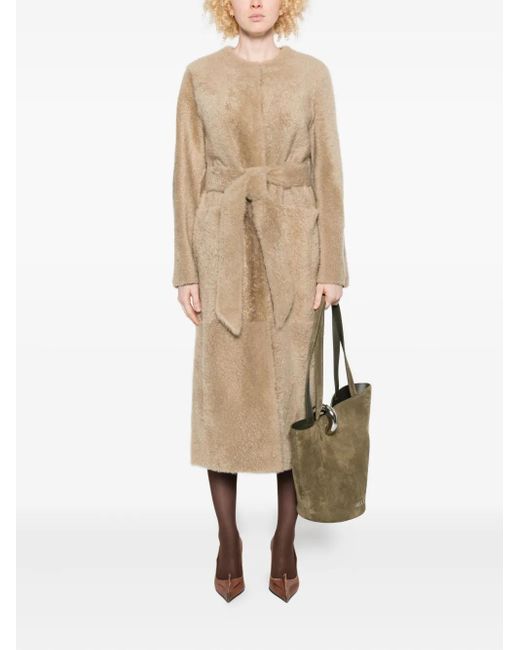 FURLING BY GIANI Natural Belted Single-Breasted Sheepskin Coat