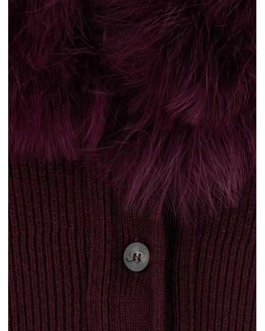 Blumarine Purple Ribbed-Knit Cardigan