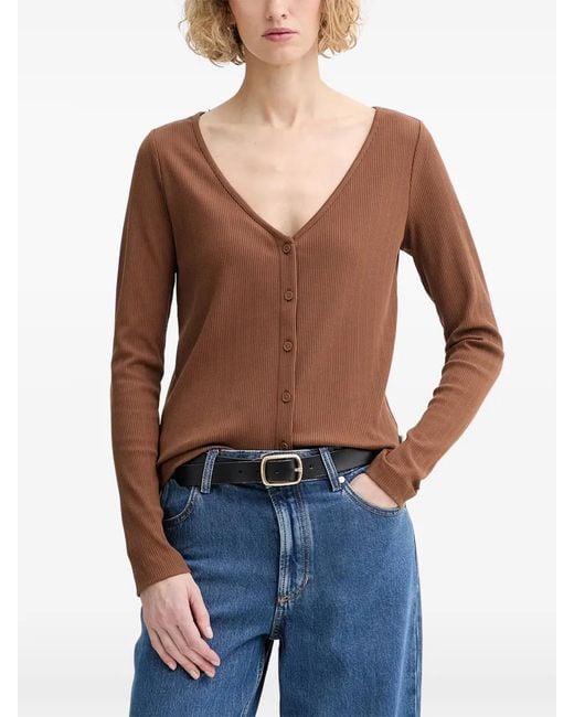 Marc O' Polo Blue Ribbed-Knit V-Neck Cardigan