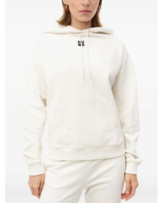 HUGO White Hoodie À Logo Imprimé