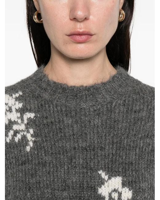 Jil Sander Gray Floral-Pattern Crew-Neck Sweater