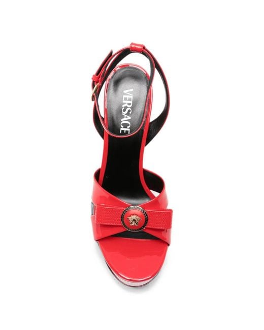 Versace Red Bow-Detail Patent Leather Sandals