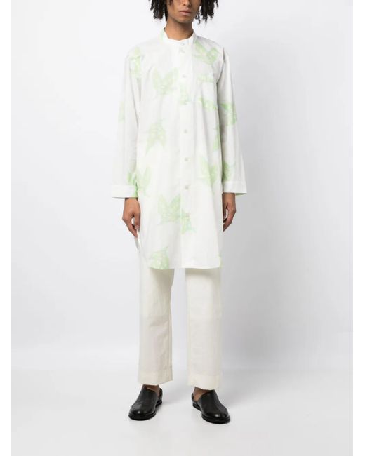 Bode White Leaf-Print Band-Collar Shirt for men
