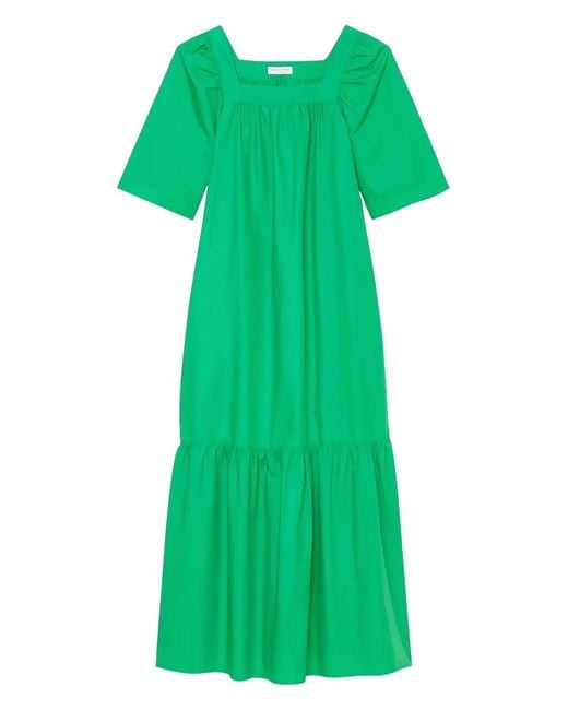 Marc O' Polo Green Puff-Sleeve Tiered Midi Dress