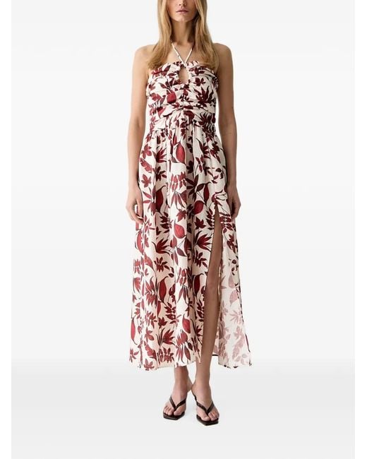 ViCOLO White Floral-Print Ruched Maxi Dress