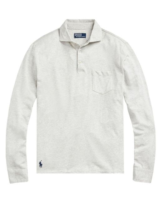 Polo Ralph Lauren White Mélange-effect Long-sleeve Polo Shirt for men