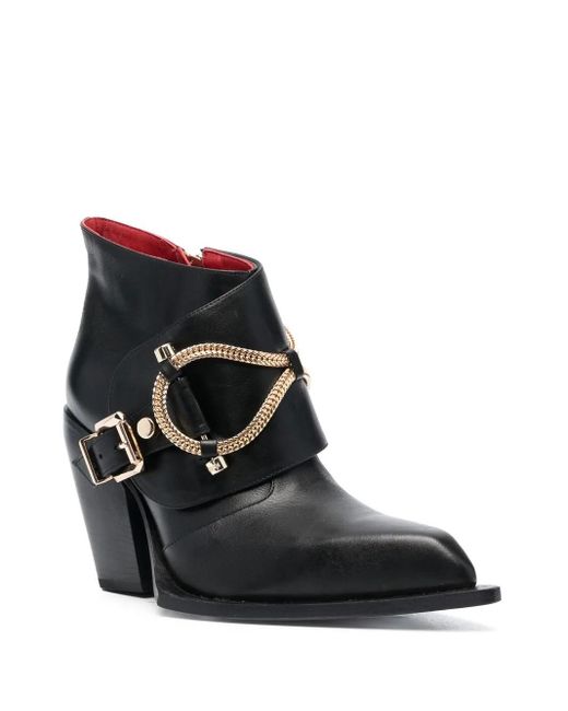 HARDOT Black Chain-Link Trim Biker Boots