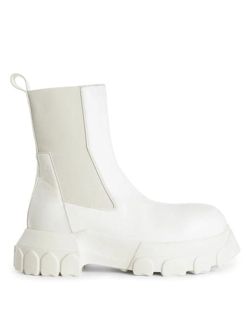 Rick Owens White Tractor Sole Beatle Boots for men