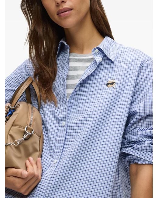 Karl Lagerfeld Blue Ikon Checked Blouse