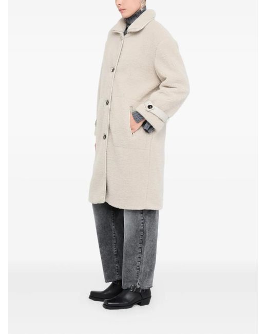 Liu Jo White Teddy-Texture Classic-Collar Coat