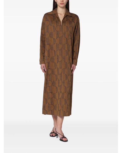Max Mara Brown Geometric-Print Shirt Midi Day Dress