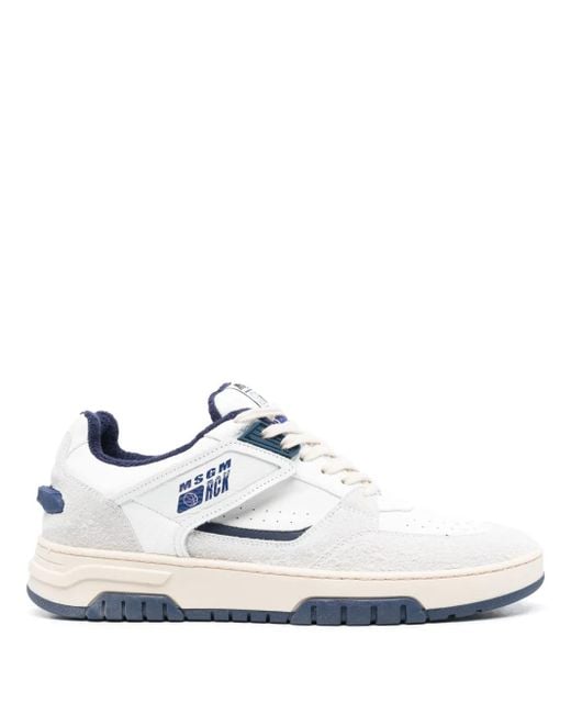 MSGM White Colour-Block Panelled Leather Sneakers for men