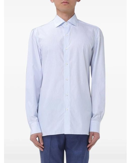 Luigi Borrelli Napoli Blue Vertical-Stripe Cotton Shirt for men