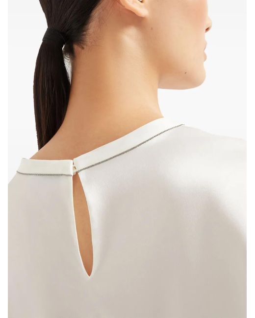Brunello Cucinelli モニーレトリム サテンtシャツ White