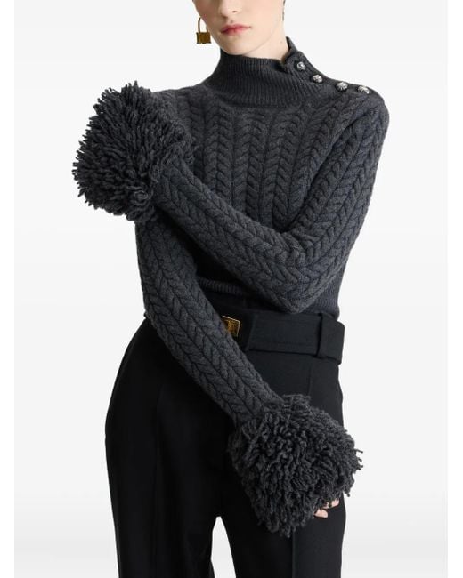Patou Black Zopfmuster-Pullover Mit Fransenbesatz