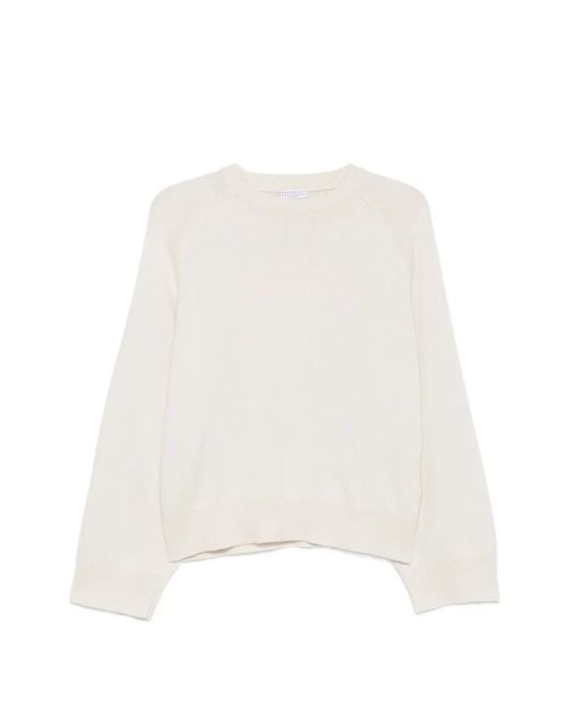 Brunello Cucinelli White Cashmere Crewneck Sweater