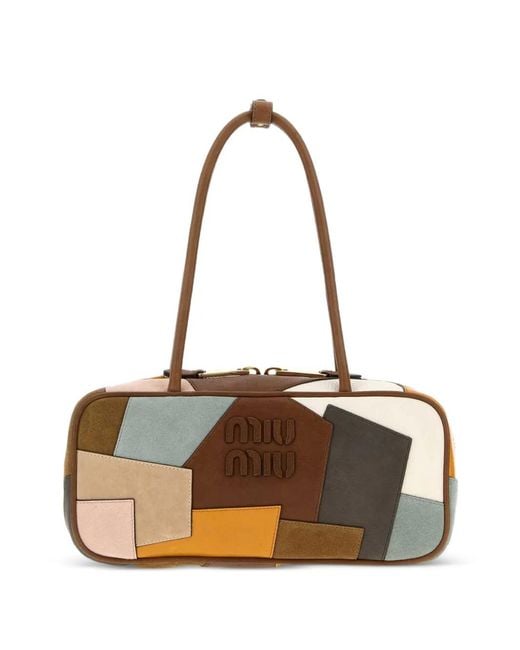 Borsa Tote Con Design Patchwork di Miu Miu in Brown