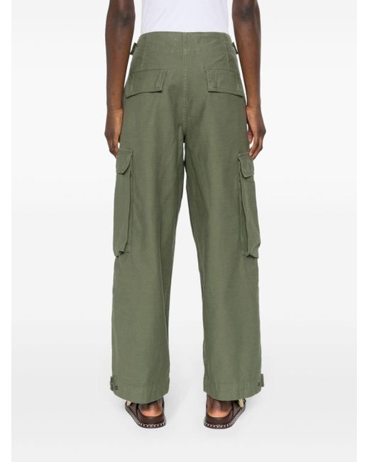 FRAME Green Wide-leg Cargo Trousers - Women's - Cotton