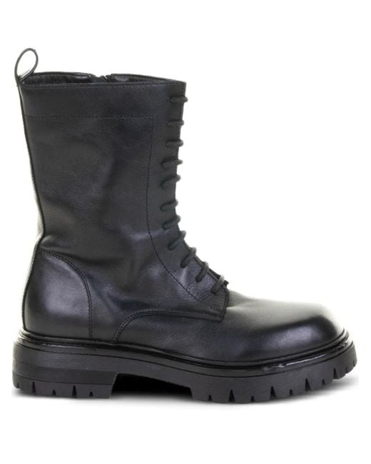 Elena Iachi Black Lace-Up Combat Boots
