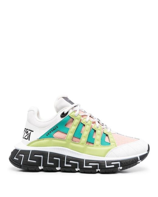 Versace Leather Chunky Sole Logo Trainers in Green | Lyst UK