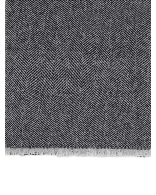 Brunello Cucinelli Gray Herringbone Fringed Scarf