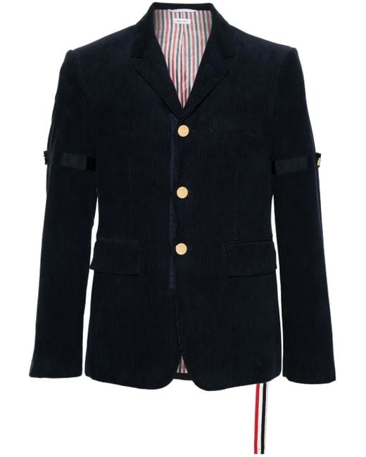Thom Browne Blue Single-Breasted Corduroy Blazer for men